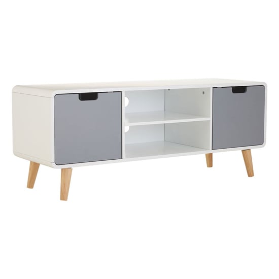 Photo of Milova wooden tv stand with 2 doors in white and grey