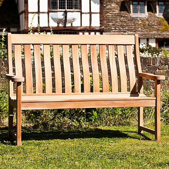 Photo of Milrig outdoor high back 5ft wooden seating bench in pinkish red