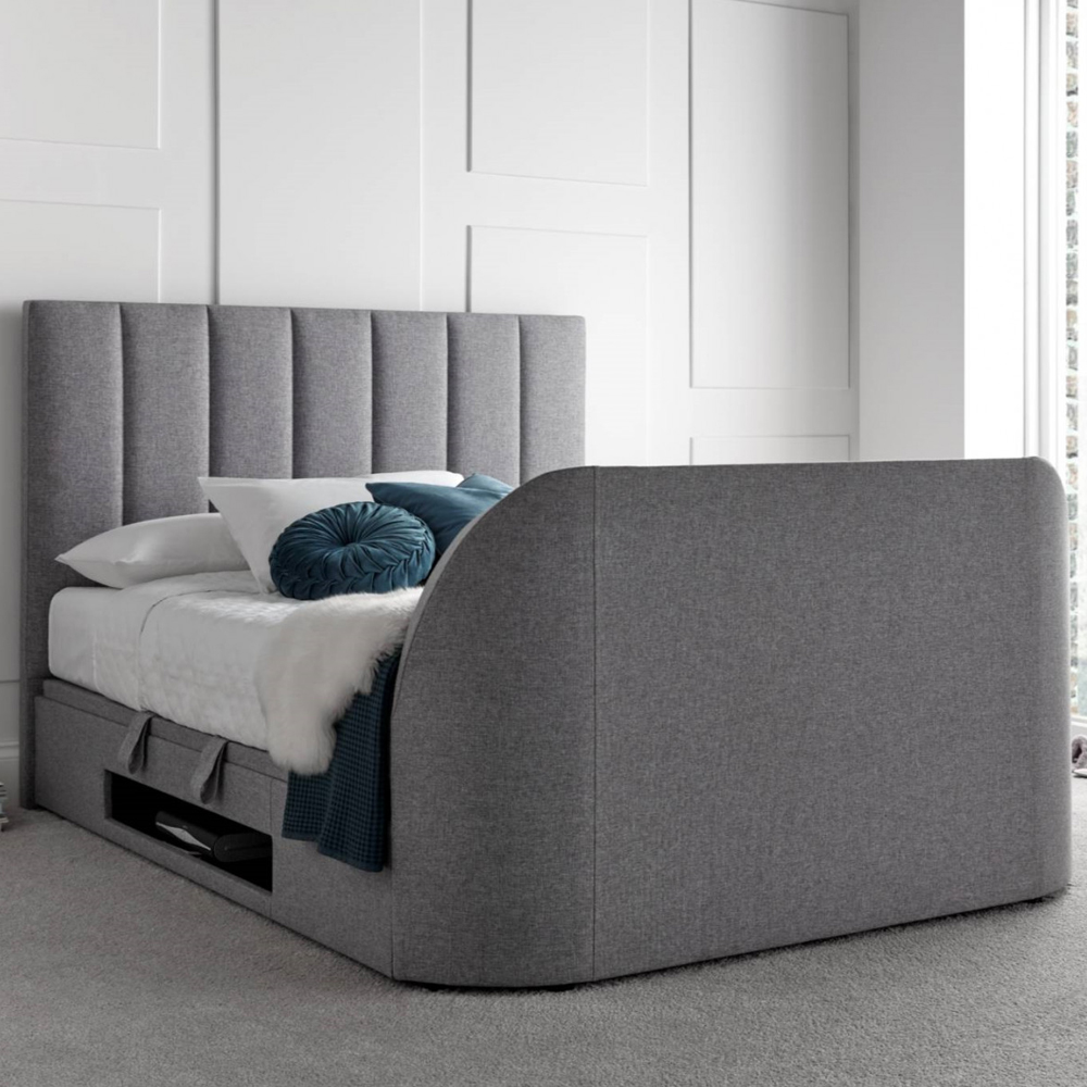 Milton Fabric Ottoman Storage Double TV Bed In Grey