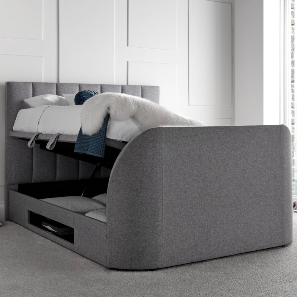 Milton Fabric Ottoman Storage King Size TV Bed In Grey