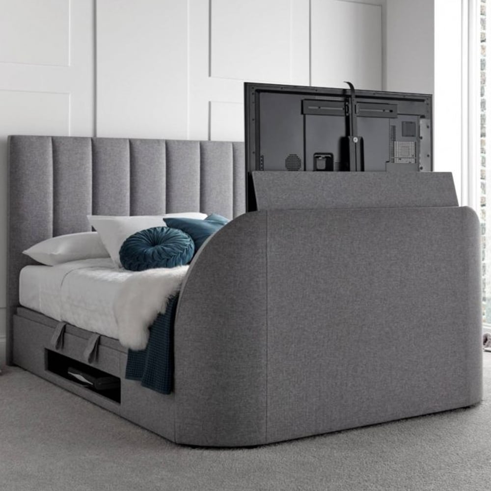 Milton Fabric Ottoman Storage King Size TV Bed In Grey