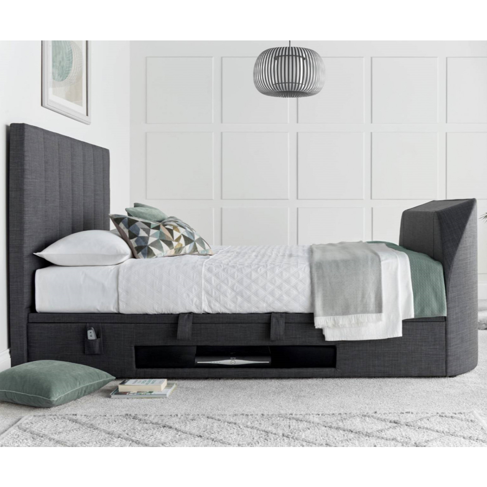 Milton Fabric Ottoman Storage King Size TV Bed In Slate