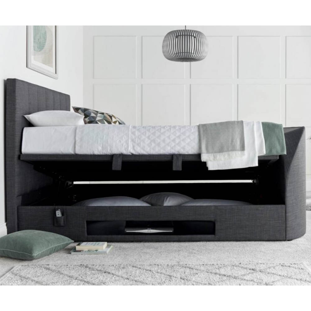 Milton Fabric Ottoman Storage King Size TV Bed In Slate