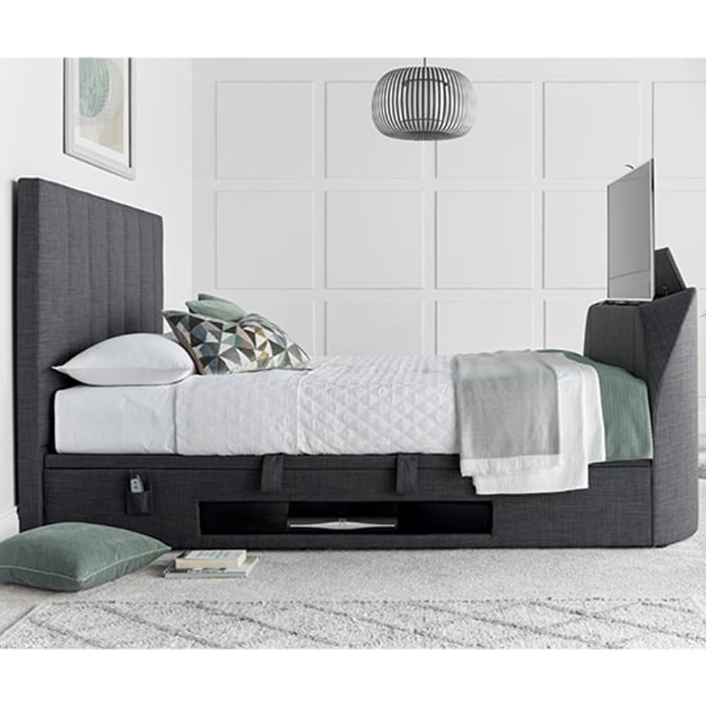 Milton Fabric Ottoman Storage King Size TV Bed In Slate