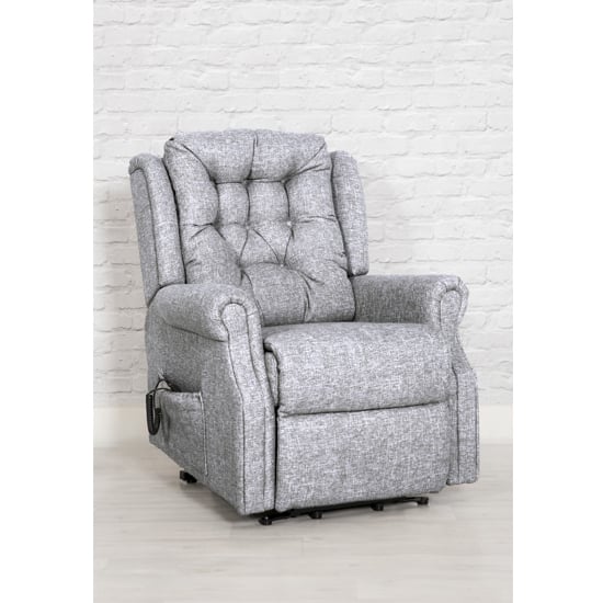 Photo of Melsa fabric upholstered twin motor lift recliner chair in zinc