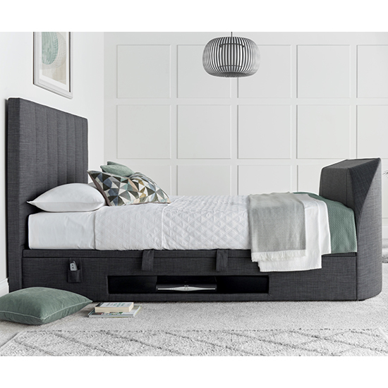 Milton Ottoman Pendle Fabric King Size TV Bed In Slate Furniture in Fashion