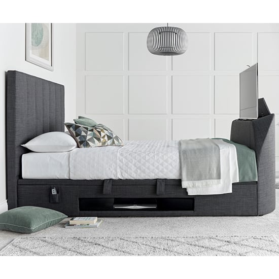 Photo of Milton ottoman pendle fabric king size tv bed in slate