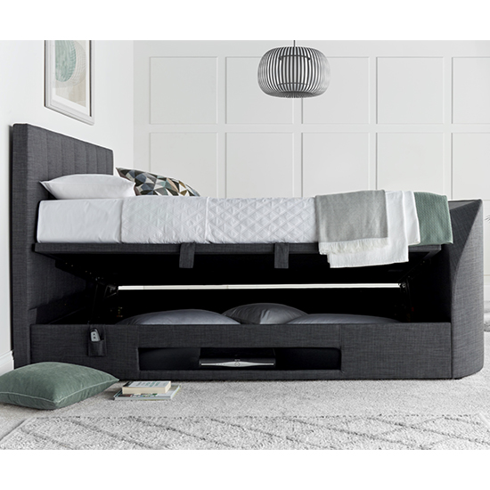 Milton Ottoman Pendle Fabric Super King Size TV Bed In Slate Furniture in Fashion