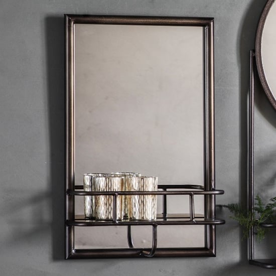Read more about Millan rectangular bathroom mirror with shelf in black frame