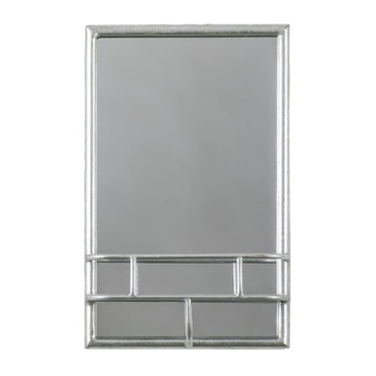Read more about Millan rectangular bathroom mirror with shelf in silver frame