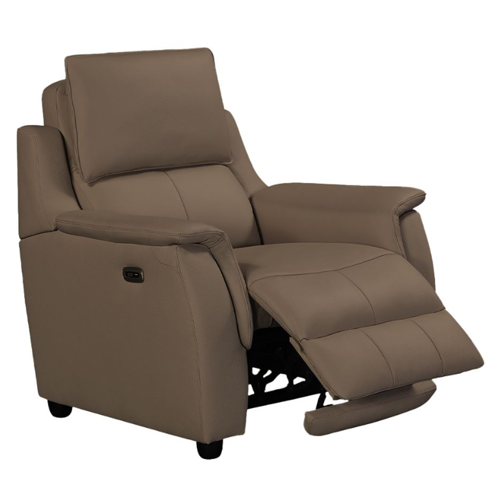 Milun Leather Electric Recliner 1 Seater Sofa In Dark Taupe