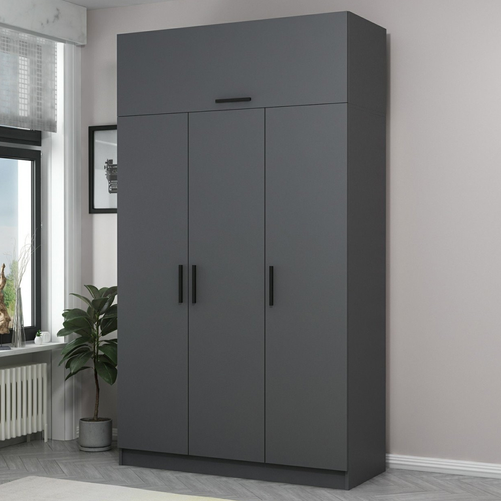 Minar H235cm Wooden Wardrobe with 4 Doors in Anthracite