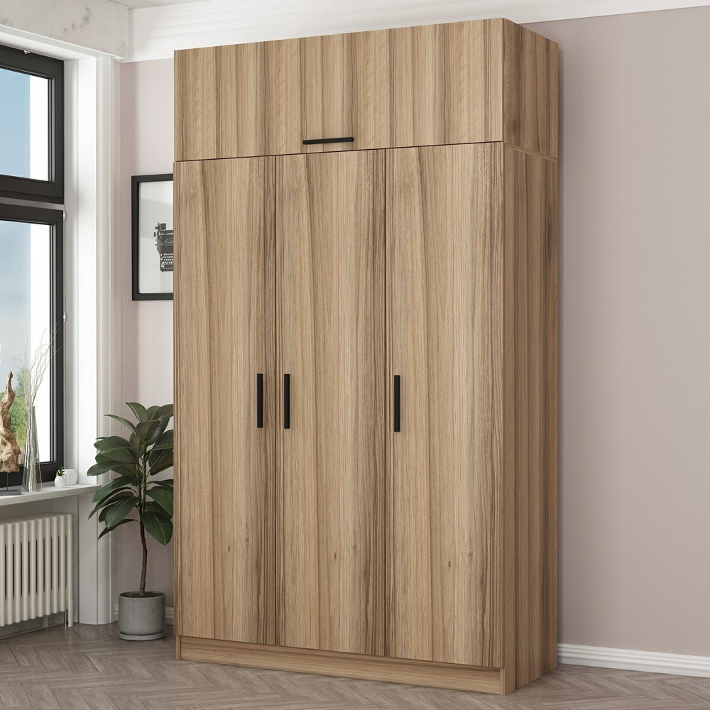 Minar H235cm Wooden Wardrobe with 4 Doors in Oak