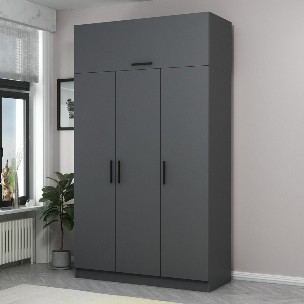 Minar H255cm Wooden Wardrobe with 4 Doors in Anthracite