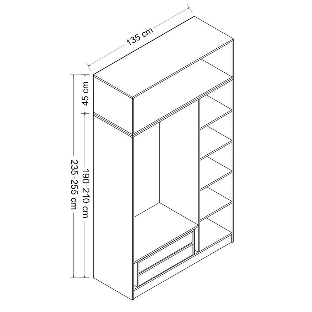 Minar H255cm Wooden Wardrobe with 4 Doors in Anthracite
