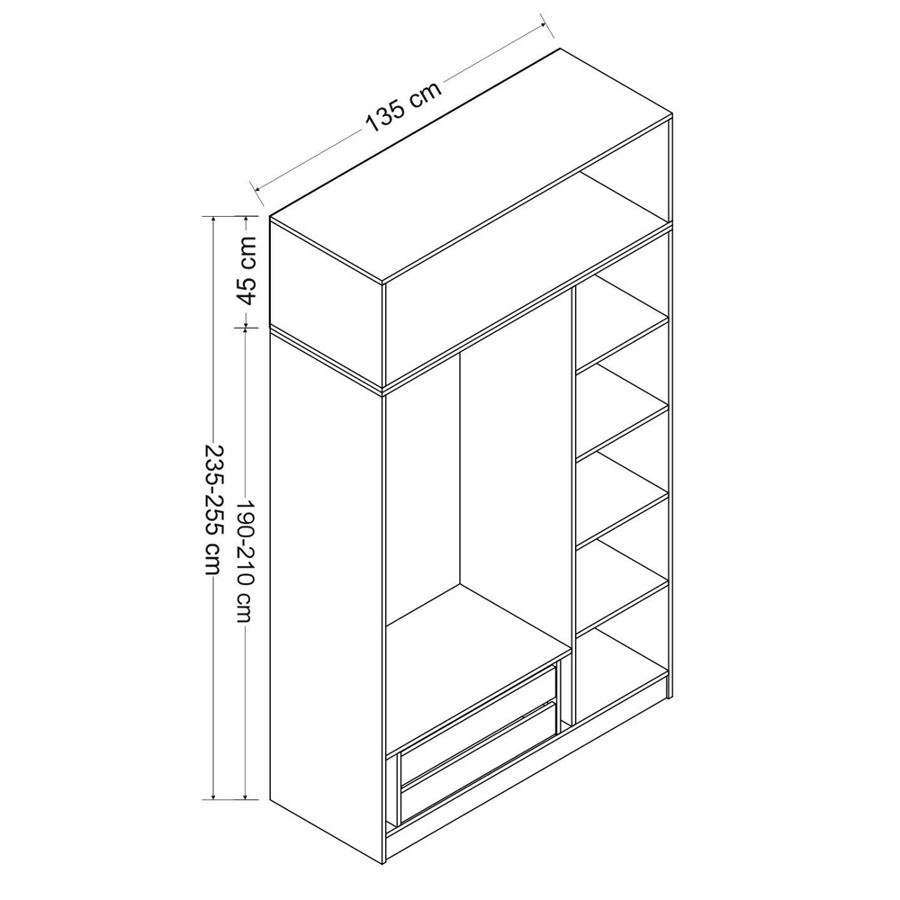 Minar H255cm Wooden Wardrobe with 4 Doors in Oak