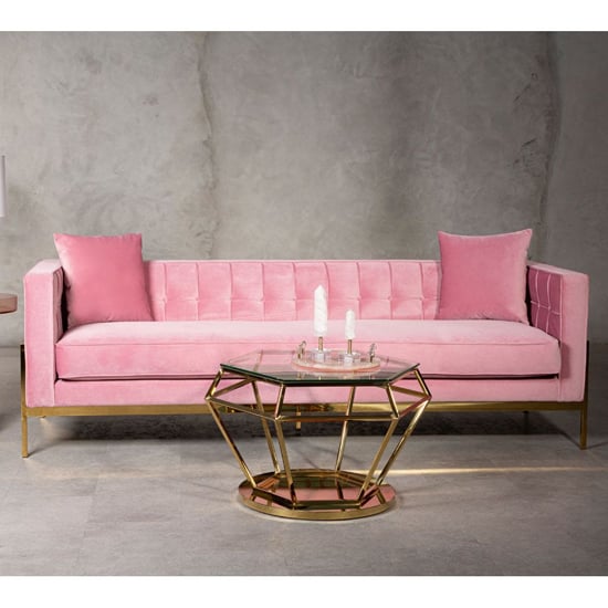 Product photograph of Minchin Upholstered Velvet 3 Seater Sofa In Pink from Furniture in Fashion