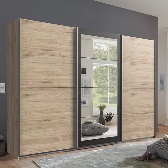 Read more about Minden sliding door wide wardrobe in hickory oak and graphite