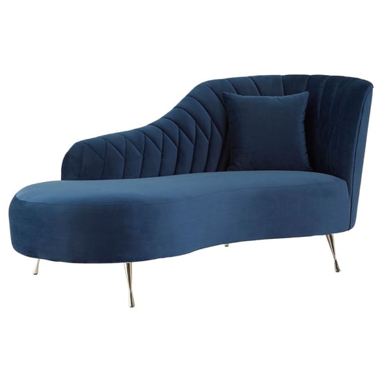 Photo of Minelauva velvet right arm lounge chaise chair in dark blue