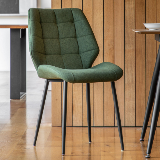 Minford Bottle Green Fabric Dining Chairs With Black Legs In Pair