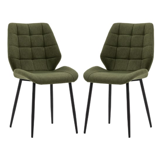 Read more about Minford bottle green fabric dining chairs with black legs in pair