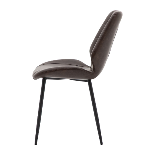 Minford Brown PU Leather Dining Chairs With Black Legs In Pair