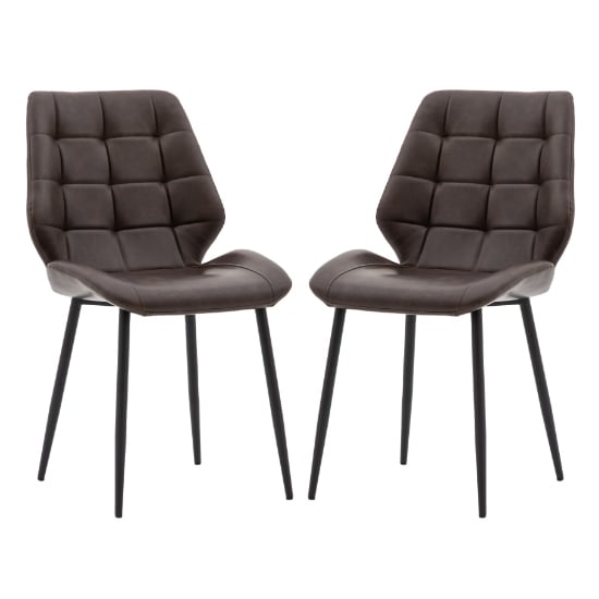 Read more about Minford brown leather dining chairs in pair