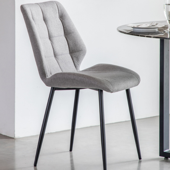 Minford Light Grey Fabric Dining Chairs With Black Legs In Pair