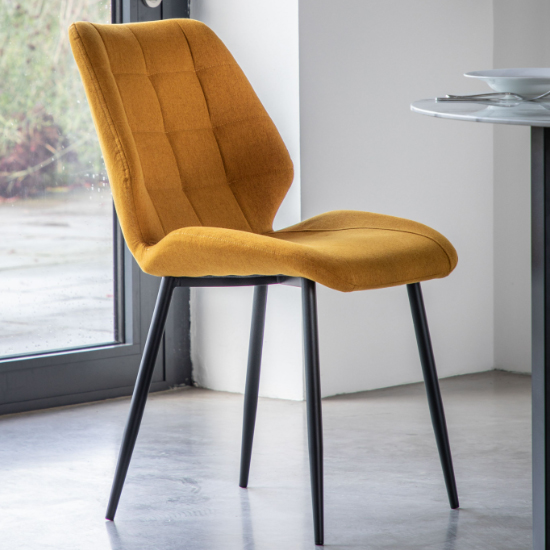 Minford Saffron Fabric Dining Chairs With Black Legs In Pair