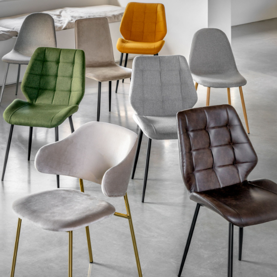 Minford Saffron Fabric Dining Chairs With Black Legs In Pair