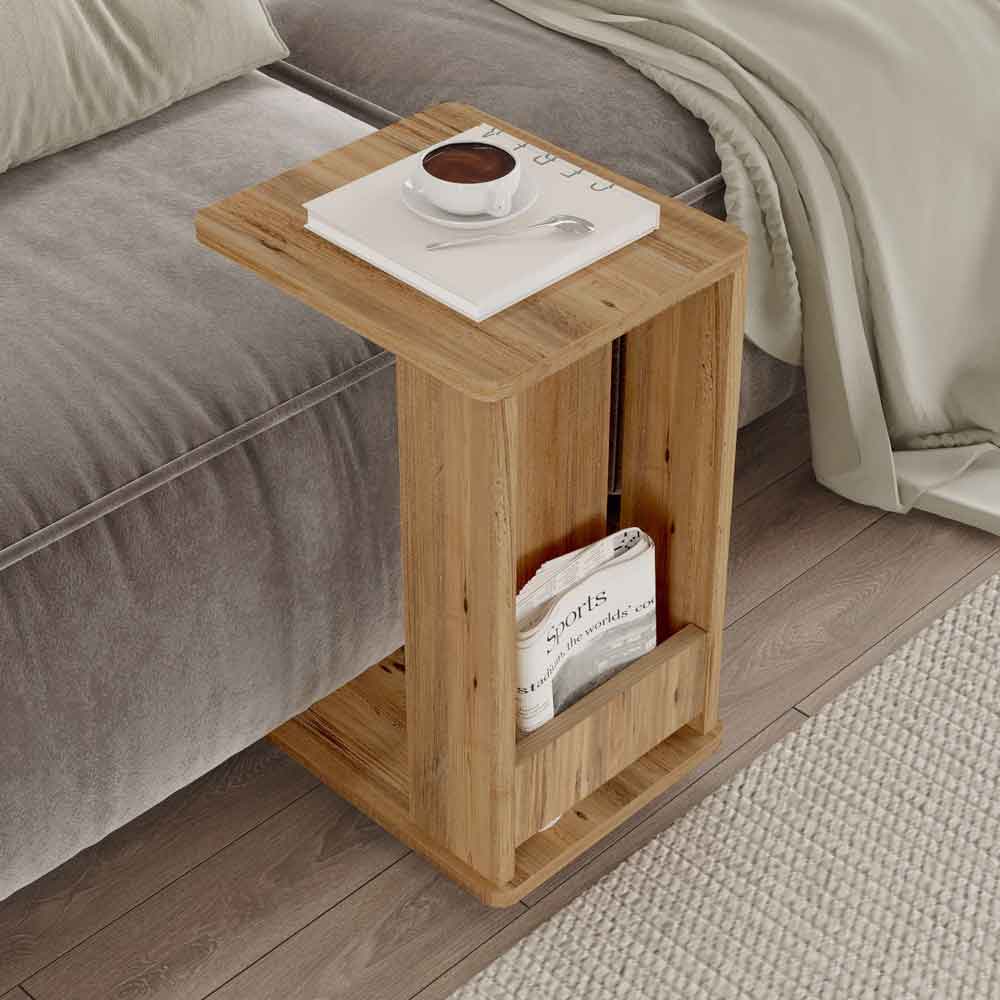 Mini Wooden Side Table with Magazine Rack in Atlantic Pine