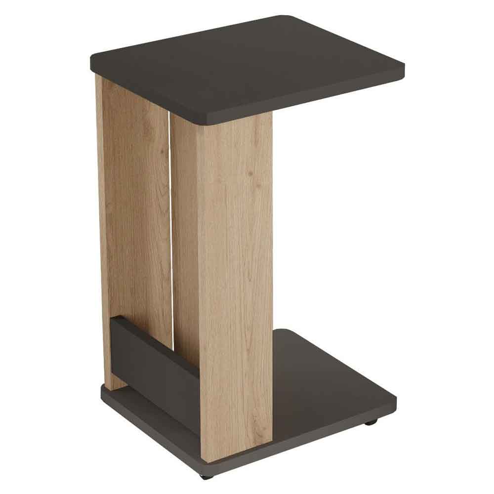 Mini Wooden Side Table with Magazine Rack in Oak and Anthracite