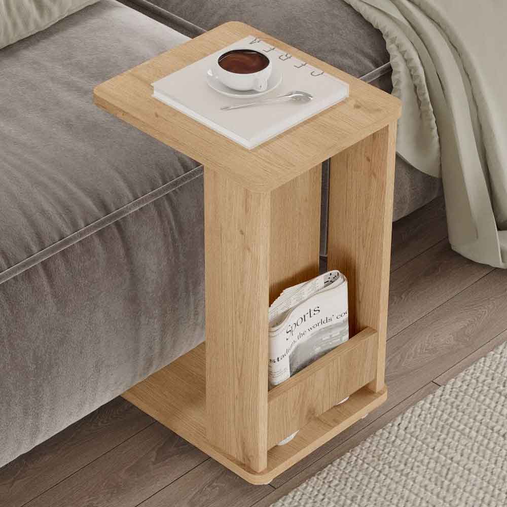 Mini Wooden Side Table with Magazine Rack in Oak