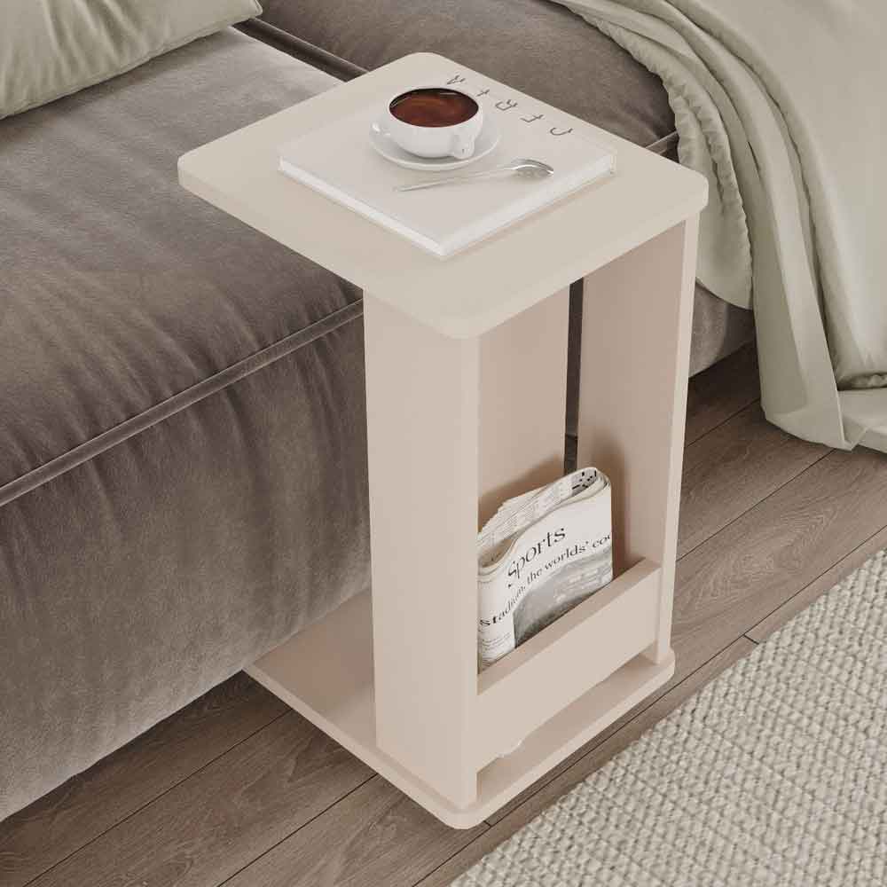 Mini Wooden Side Table with Magazine Rack in Sand