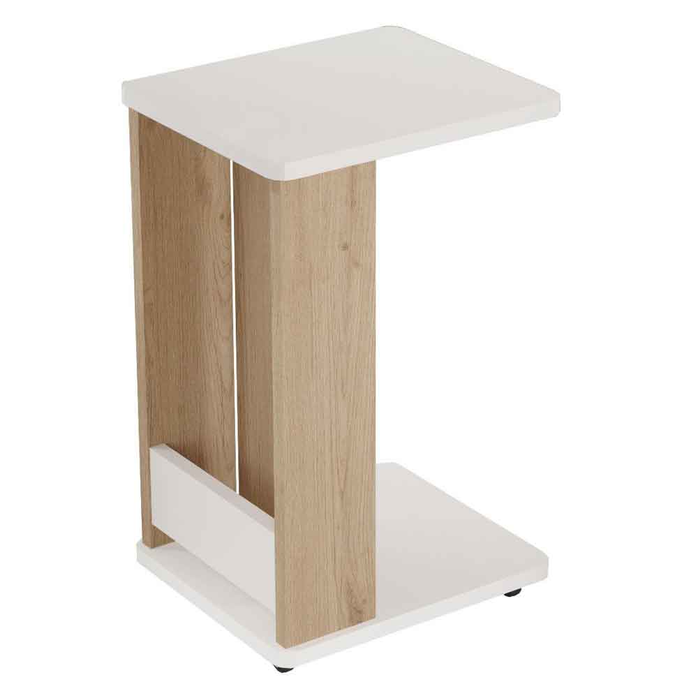 Mini Wooden Side Table with Magazine Rack in White and Oak