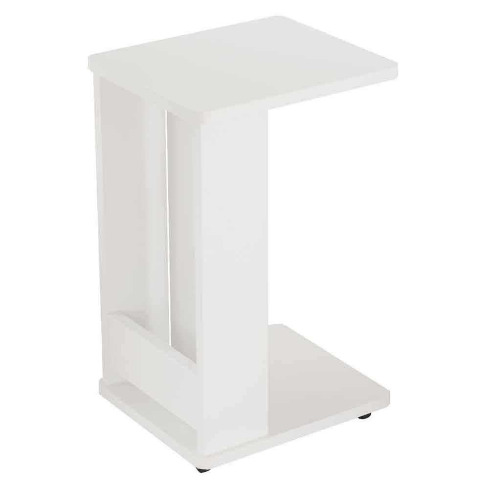 Mini Wooden Side Table with Magazine Rack in White