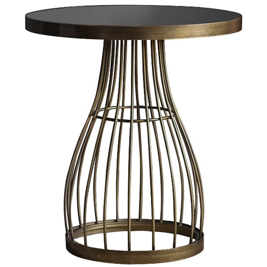 Minnesota Round Black Glass Side Table With Bronze Frame