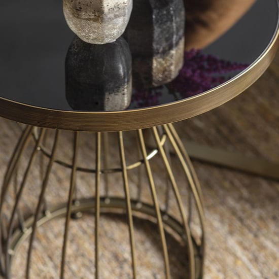 Minnesota Round Black Glass Side Table With Bronze Frame