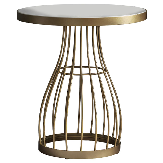 Minnesota Round White Glass Side Table With Champagne Frame
