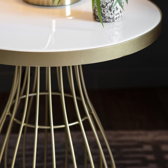 Minnesota Round White Glass Side Table With Champagne Frame