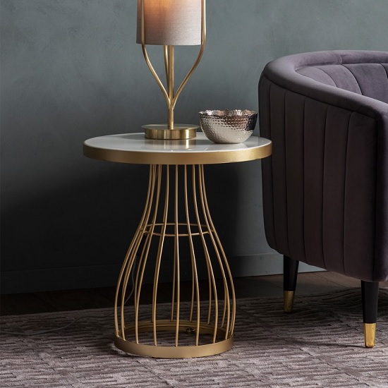 Minnesota Round Glass Side Table With Champagne Frame