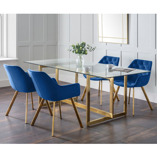 Koester Clear Glass Dining Table With 4, Glass Dining Table With Navy Blue Chairs