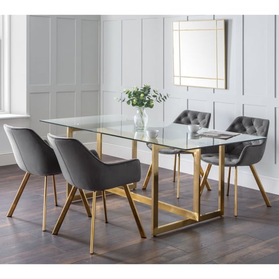 Macarena Clear Glass Dining Table With 4 Landen Grey Chairs