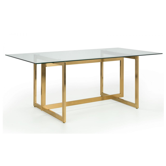 Macarena Clear Glass Dining Table With 6 Vangie Blue Chairs