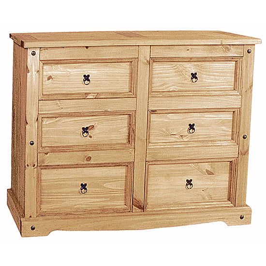 Carlen Extra Wide Chest Of Drawers In Light Pine With 6 Drawers