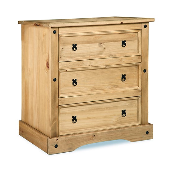 Carlen Wide Chest Of Drawers In Light Pine With 3 Drawers