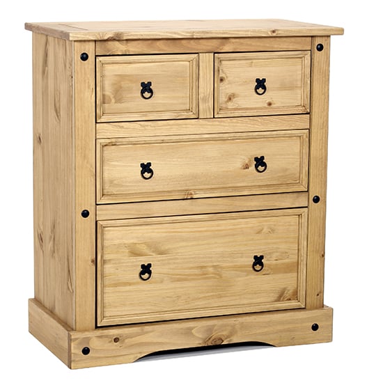 Carlen Wide Chest Of Drawers In Light Pine With 4 Drawers
