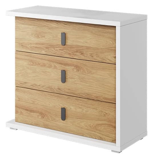 Product photograph of Minot Kids Wooden Chest Of 3 Drawers In Natural Hickory Oak from Furniture in Fashion