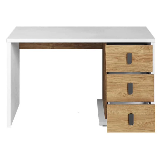 Minot Kids Computer Desk 3 Drawers In Natural Hickory Oak