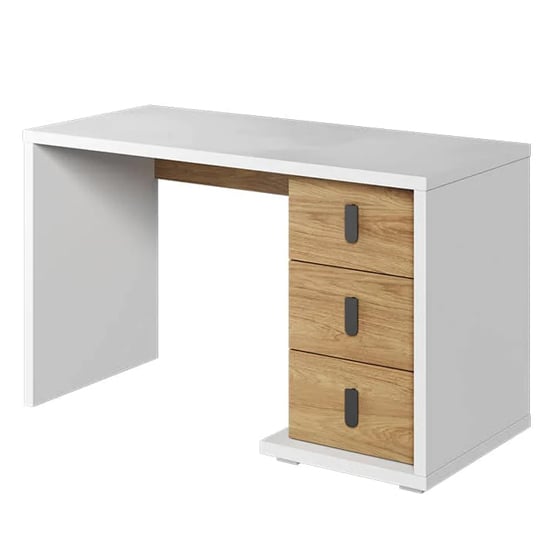 Minot Kids Computer Desk 3 Drawers In Natural Hickory Oak